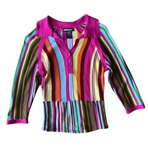 Dollhouse Women’s Retro 70s Barbie Style Multicolor Striped Collared Top, Small
